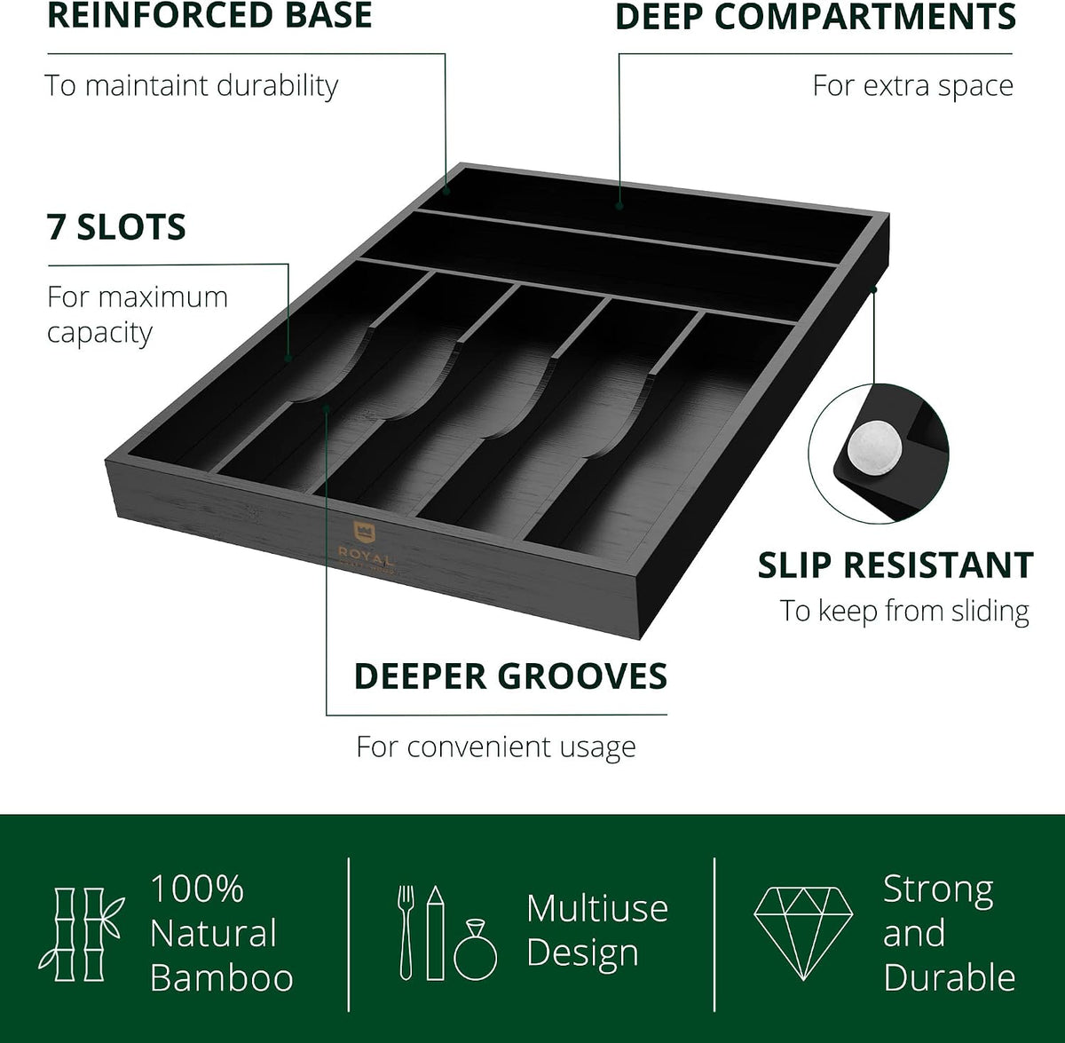 ROYAL CRAFT WOOD Luxury Bamboo Kitchen Drawer Organizer - Silverware Organize...