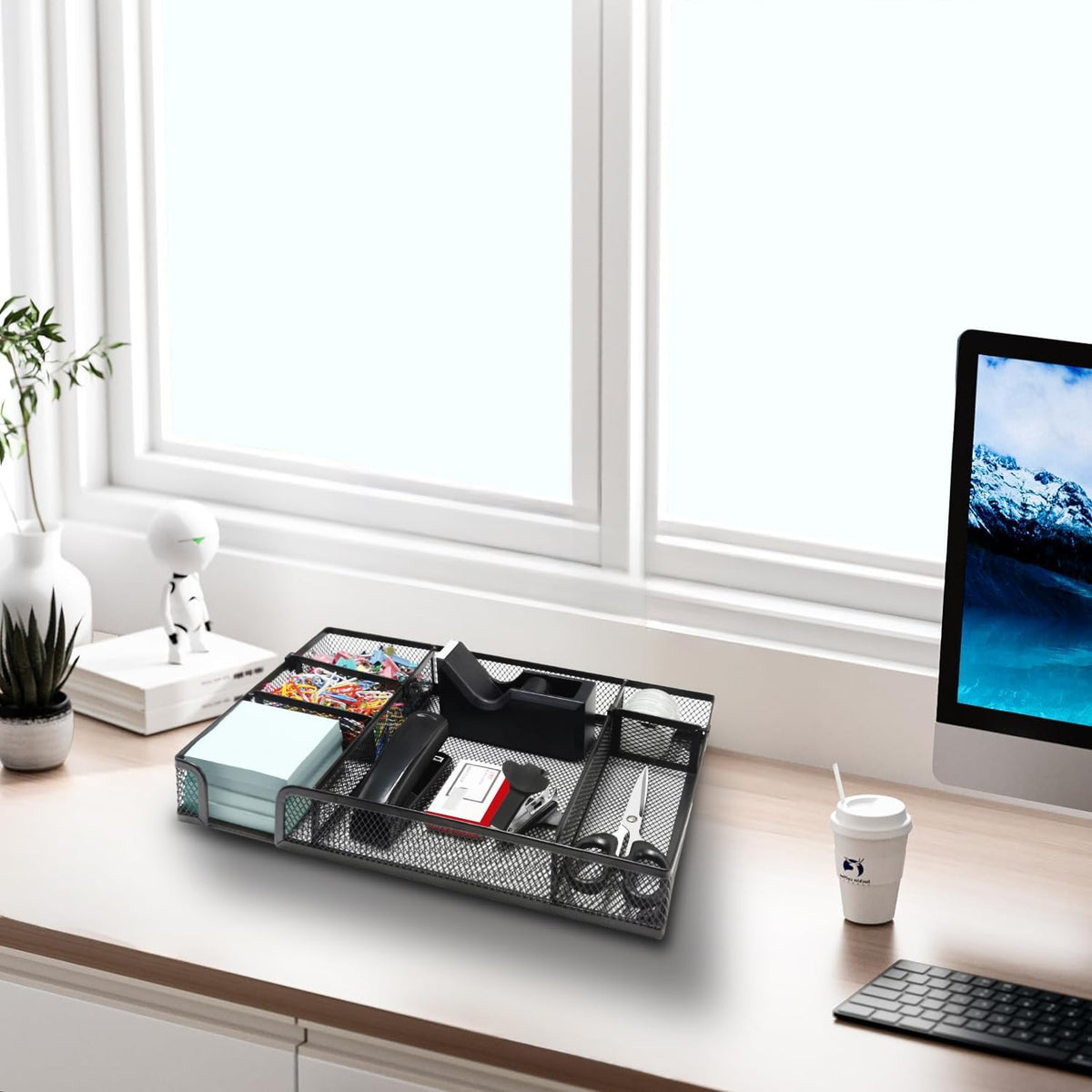 black desk organizer set, office supplies with stapler, package contents
