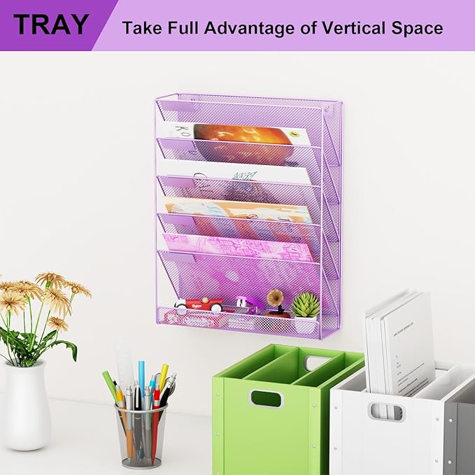 GDINDINFAN Wall File Organizer Holder Mesh Hanging Paper Document Holder - Image 7