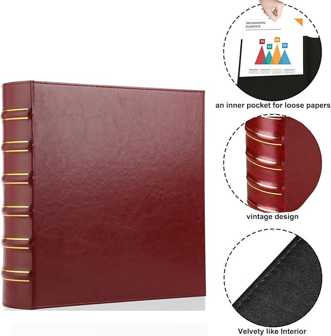 LETVPVOW Vintage Hardback 3 Ring Binder 2 Inch, Professional Leather Binder 3 - Image 3