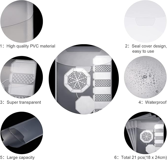 Marspark 21 Pieces Clear Stamp and Die Storage Bag Pockets Resealable Plastic - Image 3