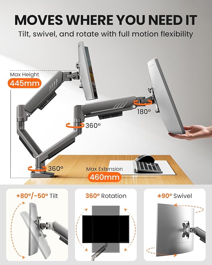 ErGear Dual Monitor Arm, Full Adjustable Monitor Mount - Image 4