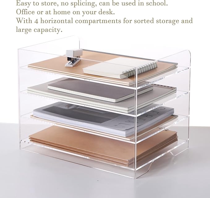HeZone Acrylic Desk Organizer, 4 Tier Paper Tray, Office Accessories - Image 5