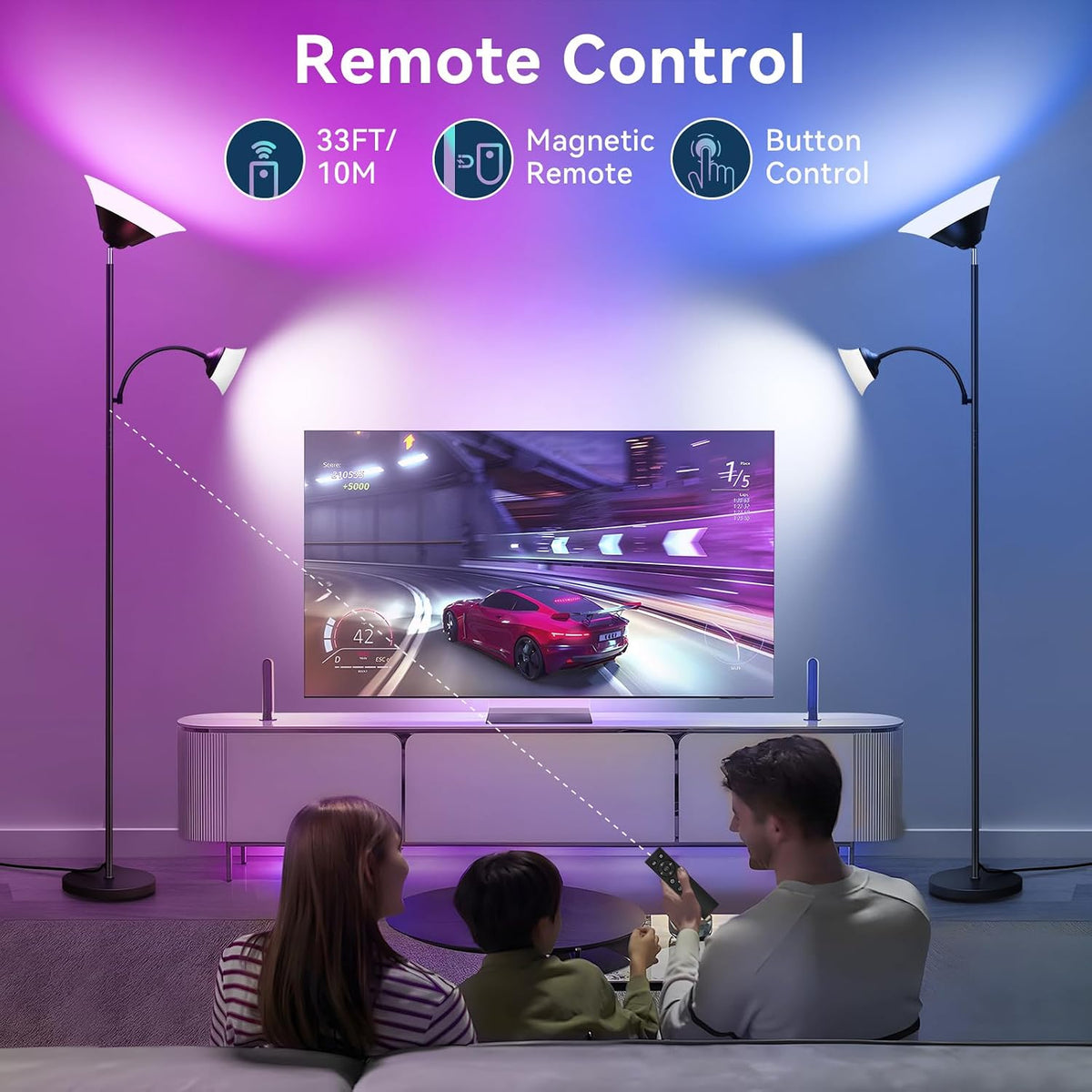 SIBRILLE RGB Torchiere Floor Lamp, 2-in-1 Dimmable Standing Lamp with Remote ...