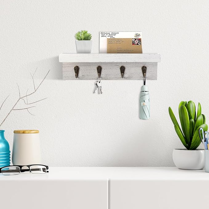 HRONRAD Rustic Key Holder for Wall, Farmhouse Wall Shelf - Image 2