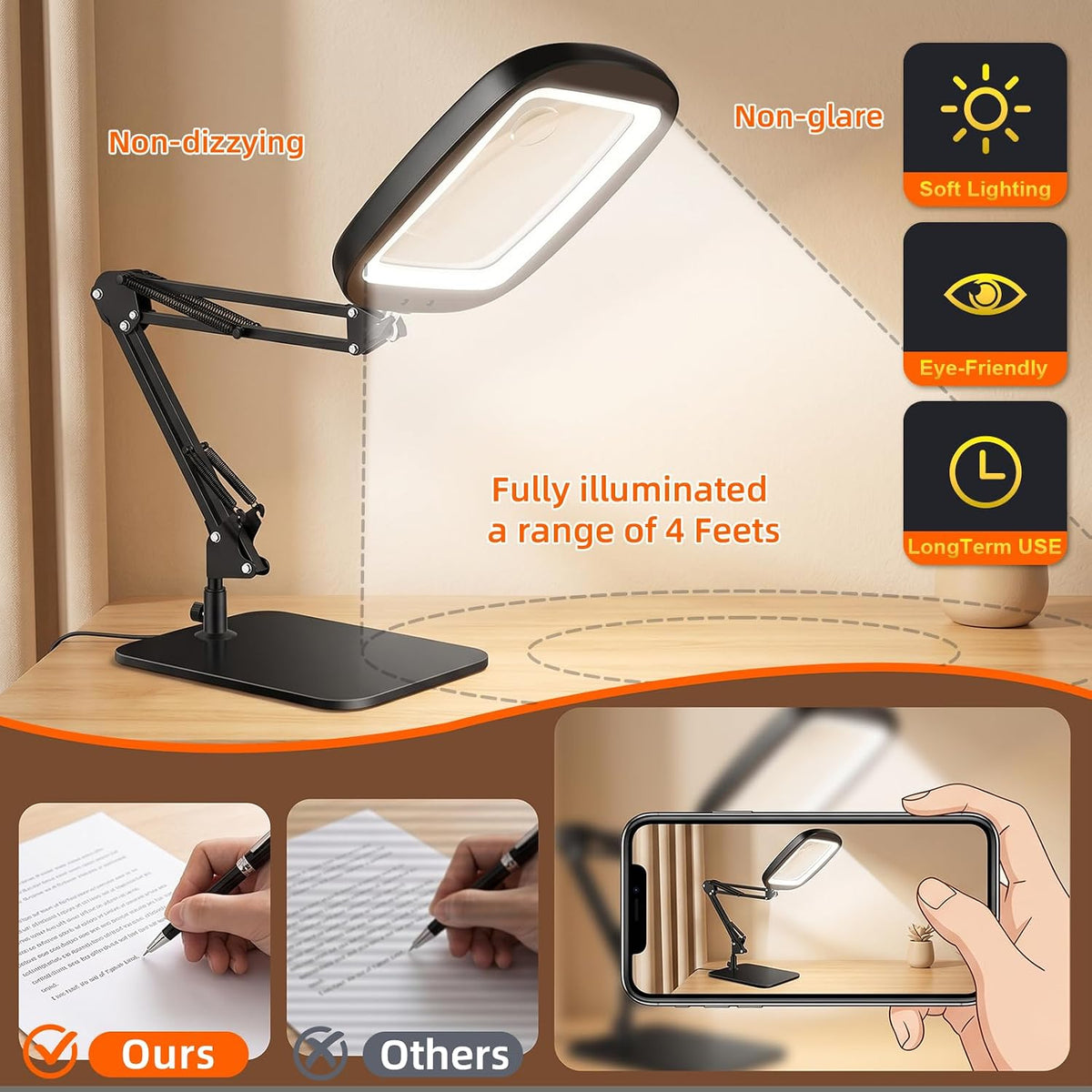 10X 30X Extra Large Magnifying Glass with Light and Stand 7-inch
