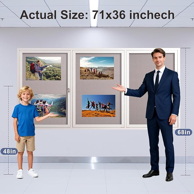71x36 Inch Lockable Enclosed Bulletin Board, Weather-Resistant Outdoor - Image 3