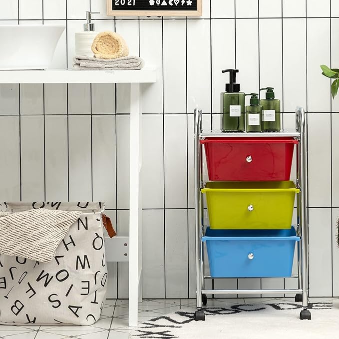 Giantex Rolling Cart with Drawers, Craft Organizer with Wheels, 3 Drawer - Image 2