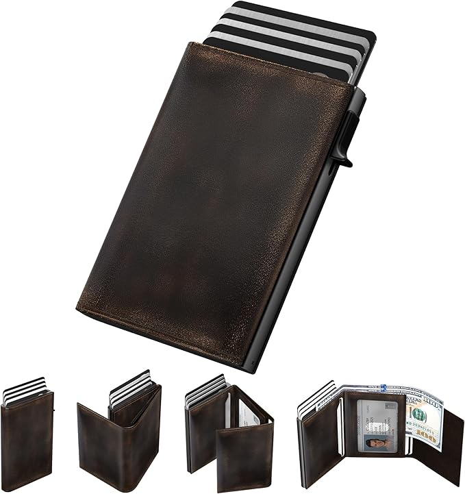 typecase Mens Wallet Card Holder: Pop Up Aluminum Case, Full Grain Leather by typecase