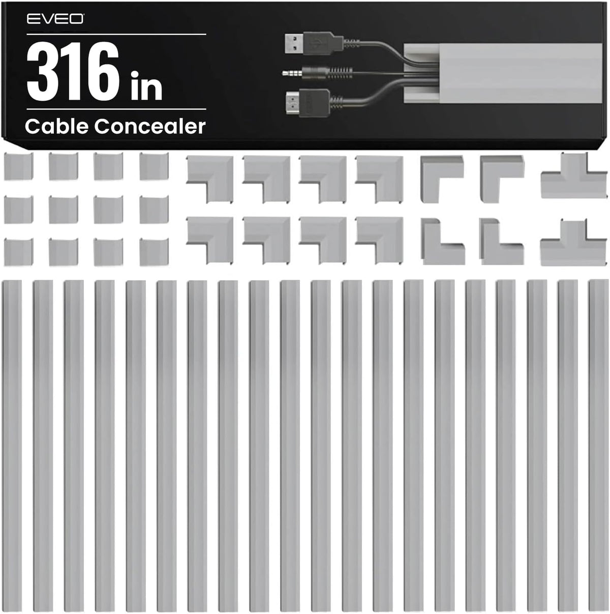 EVEO Cable Hider Wall 306” - Cable Raceway Cord Hider - Wire Covers for Cords...