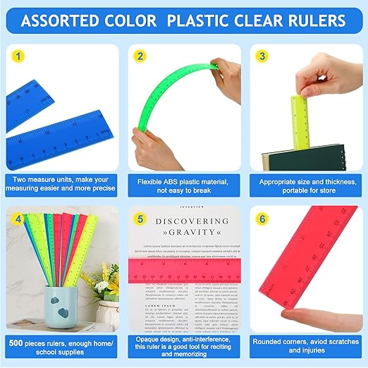 Zonon 500 Pcs 12 Inch Plastic Ruler Assorted Colors Rulers - Image 5