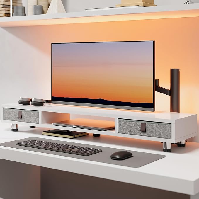 Fenge Dual Monitor Stand with 2 Drawers, 42.5 Inches Large Computer Riser - Image 7