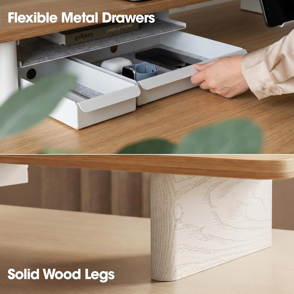 Fenge 42.5" Dual Monitor Stand with Storage Drawer & Solid Wood Legs