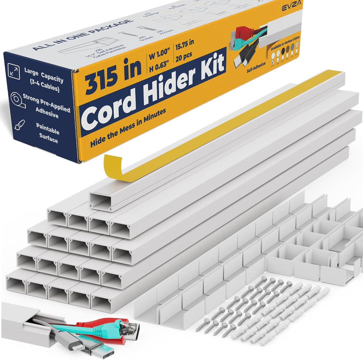 Cord Hider, Wire Cover, Cord Covers Wall Mounted TV, Cable Hider, 315 in Pain...