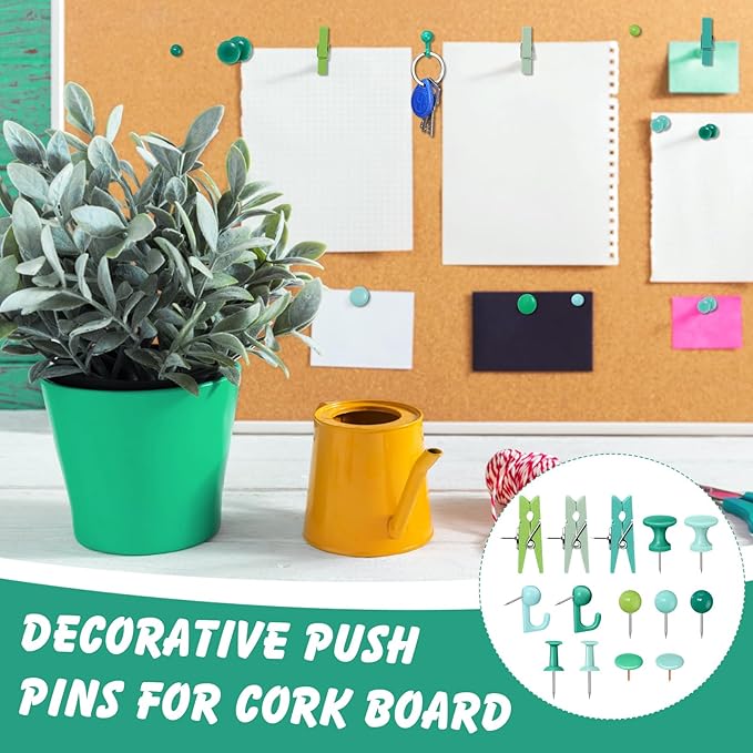600 Pcs Decorative Push Pins, Plant Green Thumb Tacks 6 Types Cute Push Pin Clip - Image 5