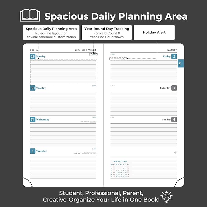 IN-LUXPRO Planner 2026 Daily Weekly and Monthly, 6.5"x3.75", 12 Months Spiral - Image 3