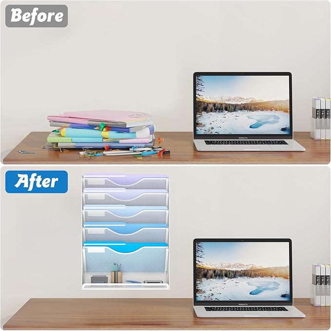 Gawerk 6 Tier Hanging File Organizer, Mesh Wall File Holder Paper Folder Rack - Image 4