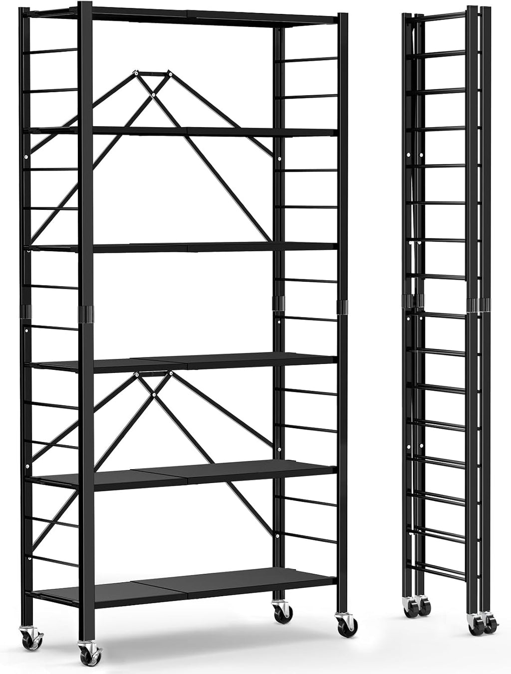 himix 6-tier foldable storage shelves with wheels adjustable, main product view