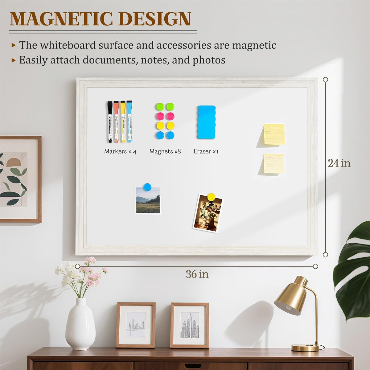 White Board for Wall, 36'' x 24'' Magnetic Dry Erase Board, V...