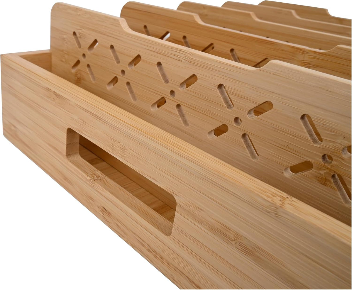 Natural Bamboo Storage Tray with 5 Custom Dividers, Deep Drawer Organizer for...
