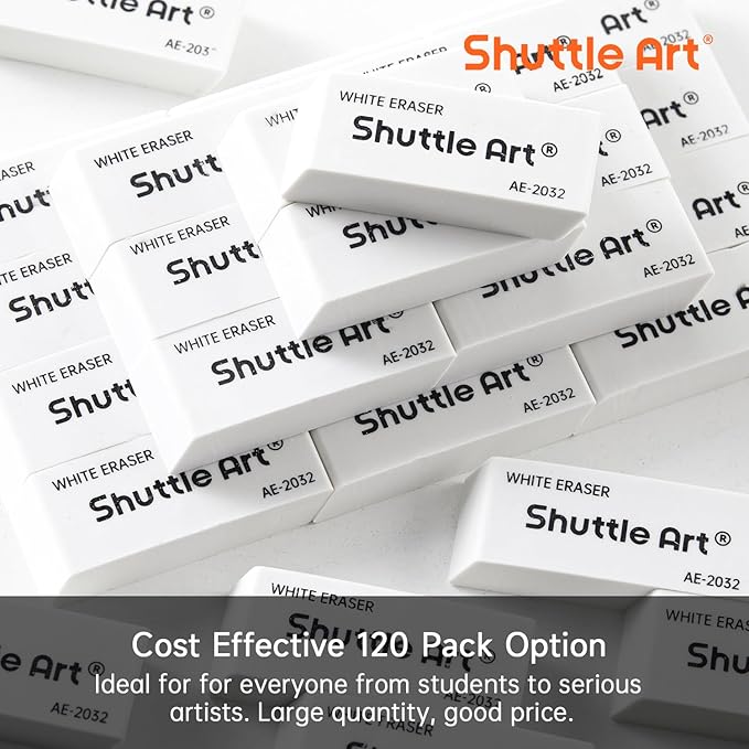 Shuttle Art White Erasers, 120 Pack Erasers Bulk, Smudge Resistant Eraser - Image 3
