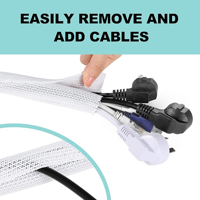 AGPTEK White Cable Sleeve Cover, 2 Pack 5ft - Image 4