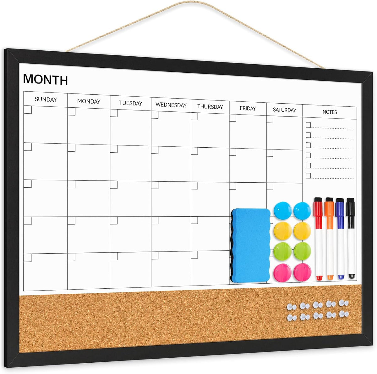 Dry Erase Calendar Whiteboard for Wall, 24'' x 18'' White Boa...