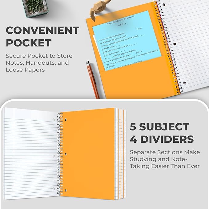 Rosmonde 720 Packs 5 Subject Notebooks, Spiral Notebook Bulk, College Ruled - Image 3
