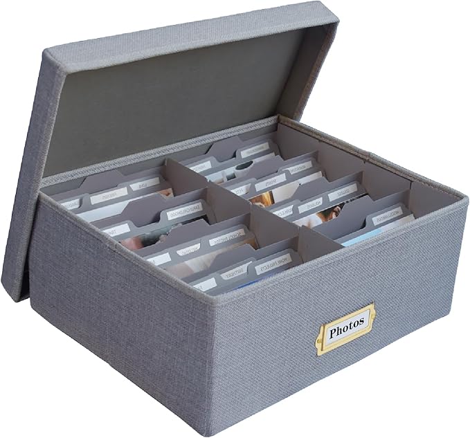 Sprsthai Linen Photo Storage Box – Holds 1700 Photos, 24 Adjustable Dividers & by Sprsthai
