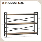 3 Tier Bookcase 47.24" Width, Long Industrial Book Shelf, Vintage Wooden Large - Image 3