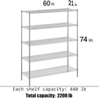 Regal Altair 21" Deep x 60" Wide x 74" Height Wire Shelving Kit | 5-Tier | NSF - Image 3
