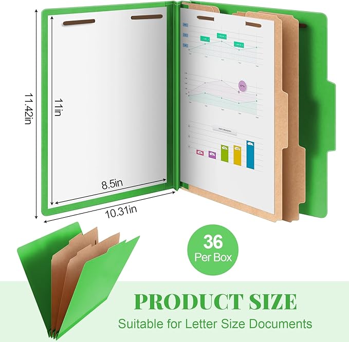 Skyygemm 36 Pcs Classification Folders Letter Size, 2 Divider Pressboard File - Image 2