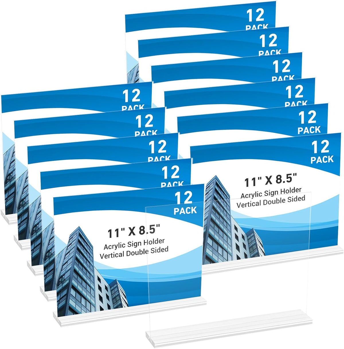 12 Pack Acrylic Sign Holder 11 x 8.5 Horizontal, Double-Sided Clear Sign Holder