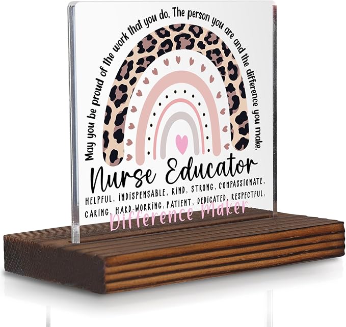 Nurse Educator Desk Sign Gift Leopard Rainbow Decor by Pariveca