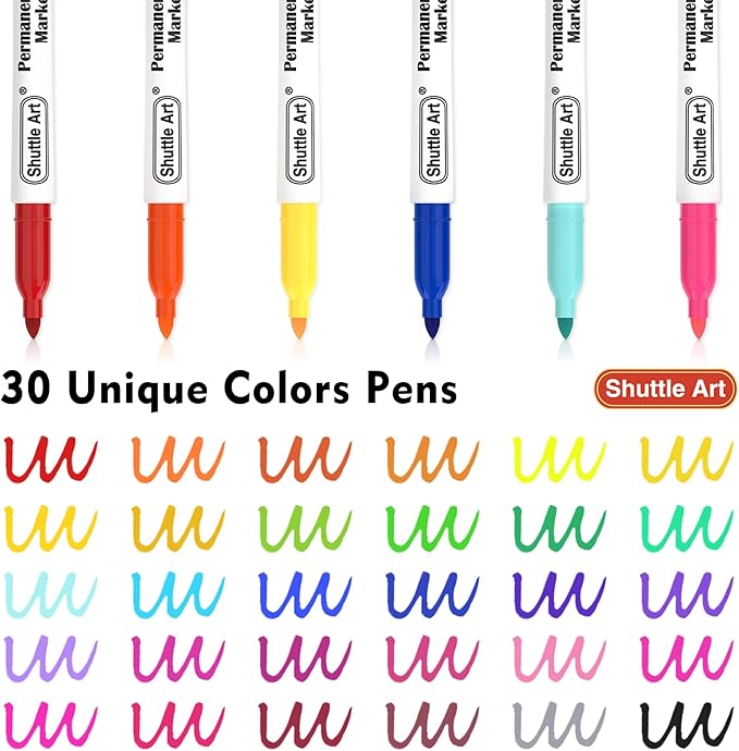 Shuttle Art 30 Colors Permanent Markers, Fine Point, Works on Plastic, Metal - Image 3