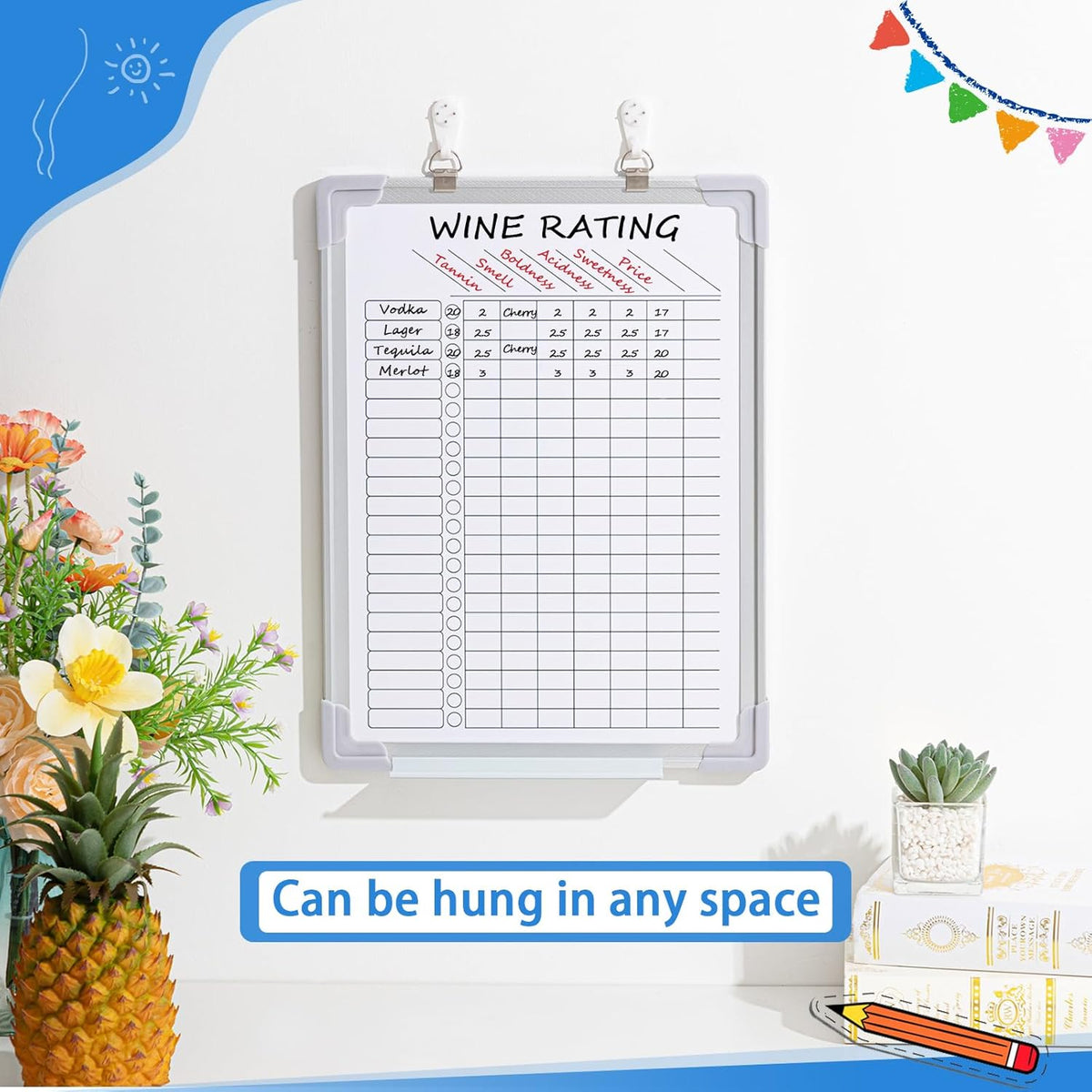 16" X 12" Magnetic Chore Chart Dry Erase Whiteboard, Vertical