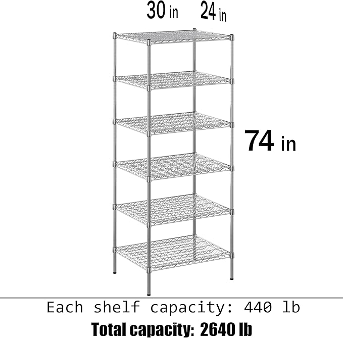 Regal Altair 24" Deep x 30" Wide x 74" Height Wire Shelving Kit | 6-Tier | NSF - Image 3