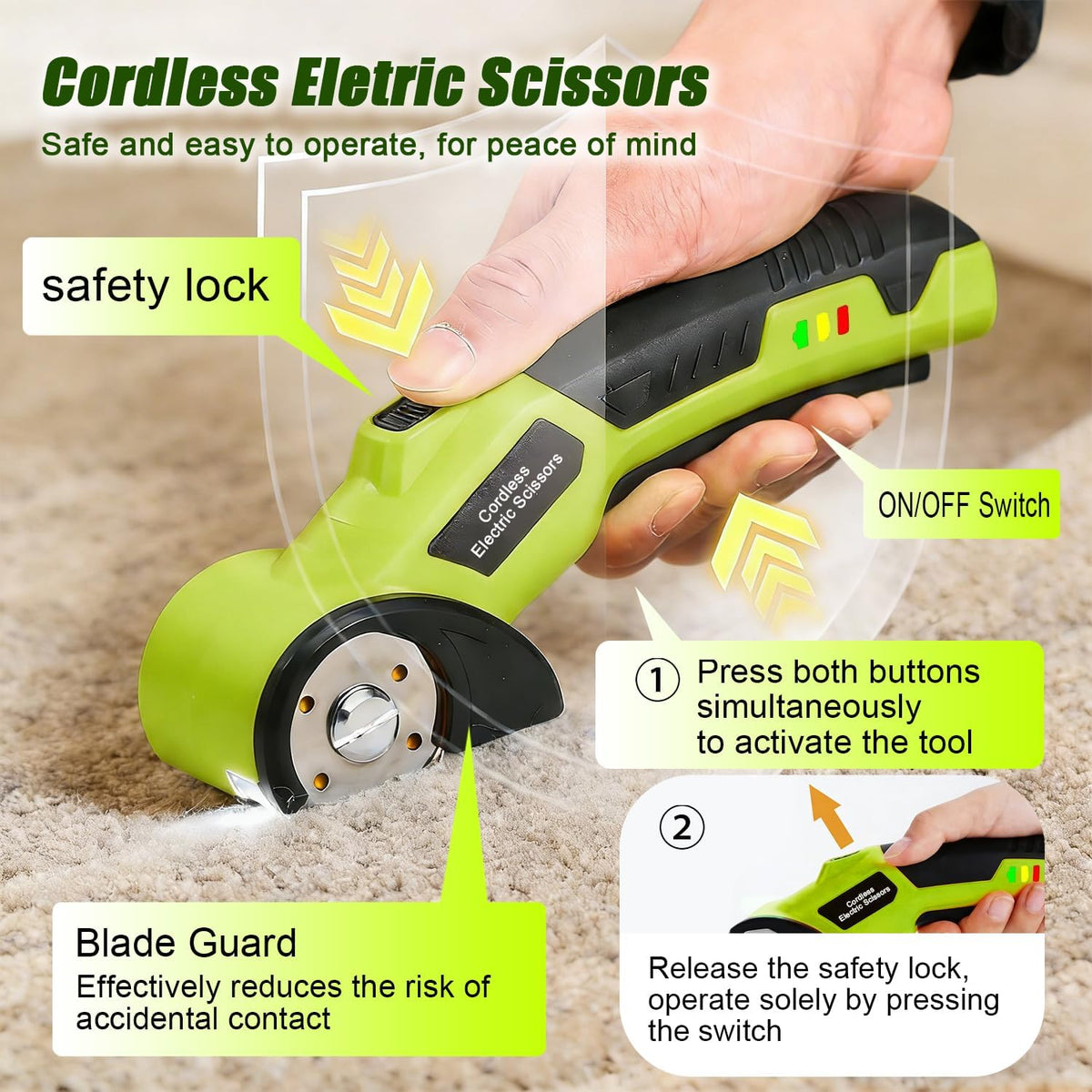 Cordless Electric Scissors, 4V Rechargeable Rotary Cardboard Cutter, 2 Blades...