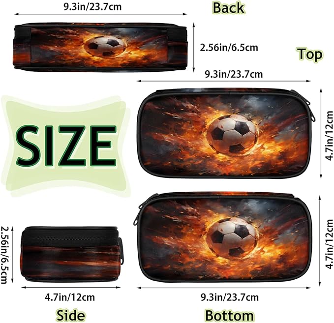 Pardick Football Fire Pencil Case，Big Capacity Pencil Pouch Coin Pouch - Image 4