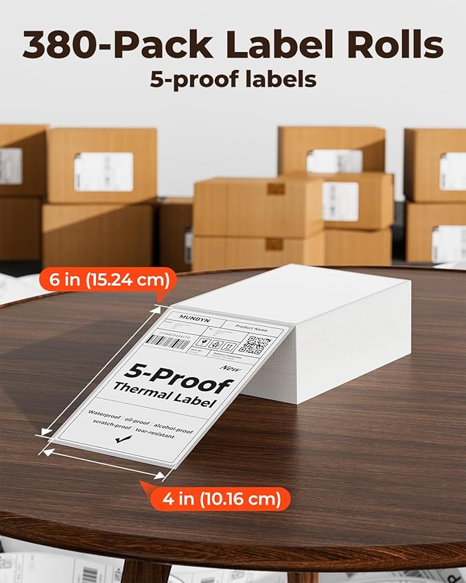 MUNBYN 4"x6" Direct Thermal Shipping Labels, Durable Waterproof, Scratch-Proof - Image 2