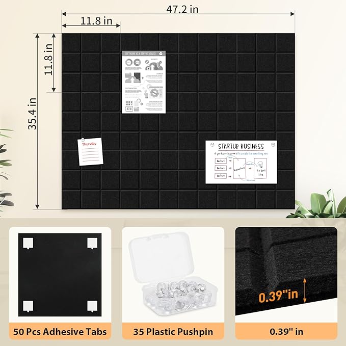 Smarpau Cork Board 48"X36", 12 Pack Nine-Grid Felt Bulletin Boards, Small Pin - Image 2