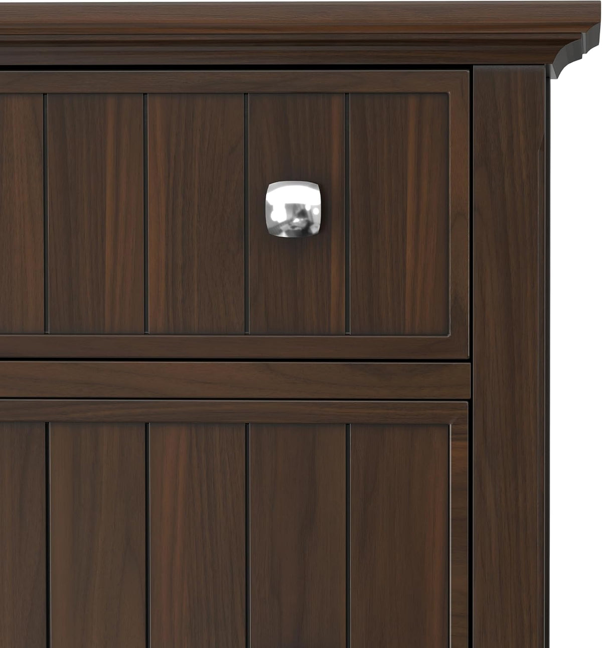 SIMPLIHOME Acadian 32" Wide Solid Wood Shoe Cabinet in Brunette Brown