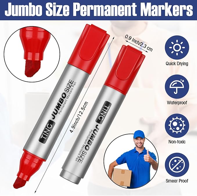 Fuutreo 16 Pcs Jumbo Size Permanent Markers Bulk Large Chisel Tip Permanent - Image 2