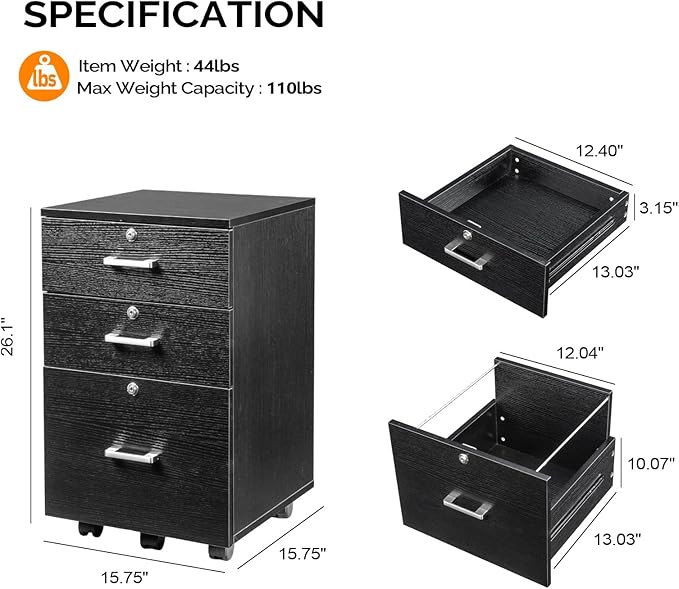 VINGLI 3-Drawer File Cabinet - Image 3