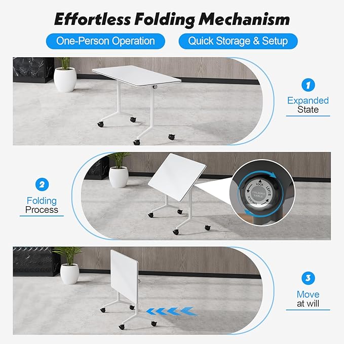 Goakwwuz Conference Room Table, Folding Conference Tables, Thicken Grey Tabletop - Image 4