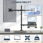 dual monitor stand and laptop mount, fits 32" shown in use