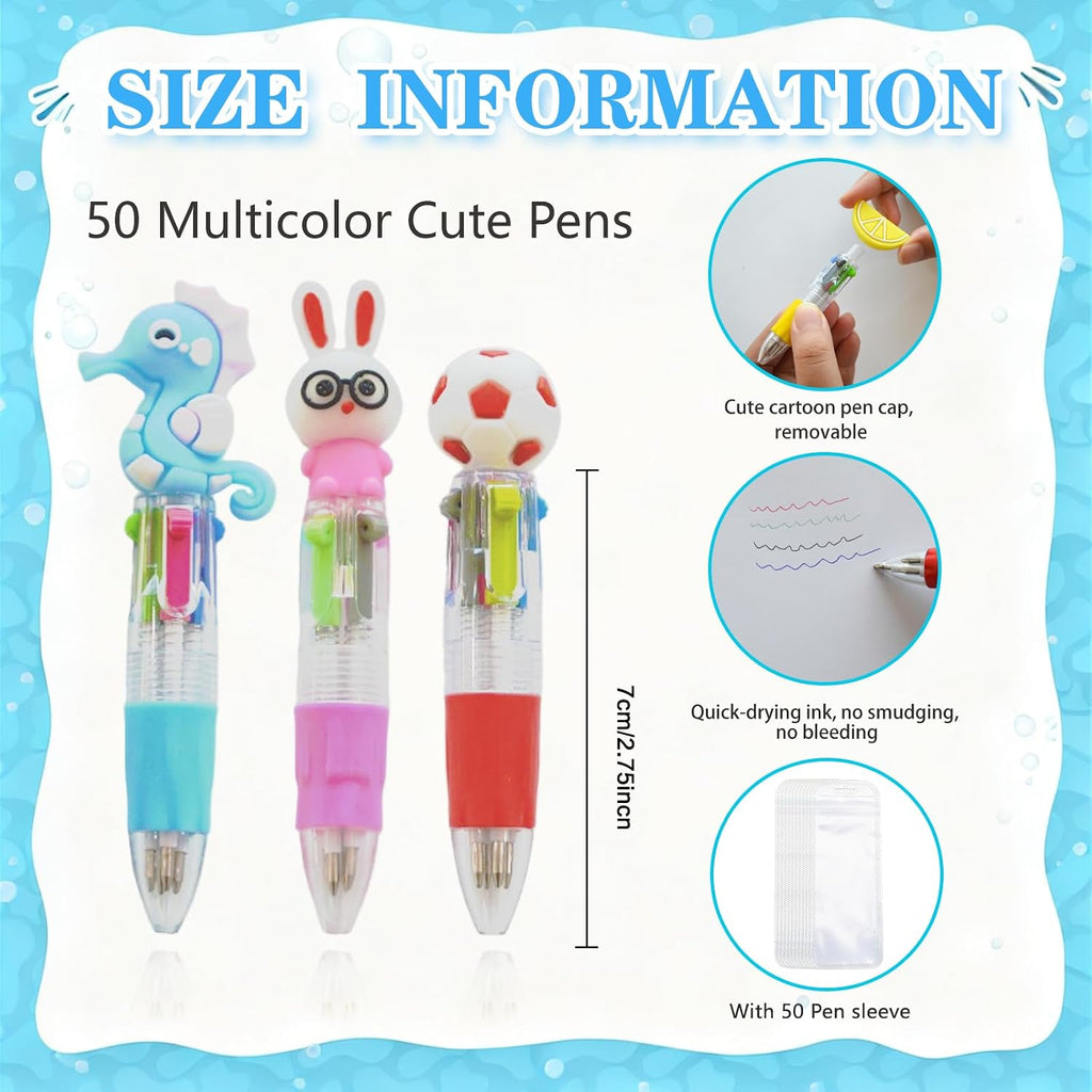 TOEMUR 100 PCS Multicolor Pen Set – 50 Cute Pens Bulk with 50 Pen Bags, Fun Pens for Party Favors, Christmas, Birthday, Kawaii Stationery for Student Prizes, Gifts Bulk for Friends