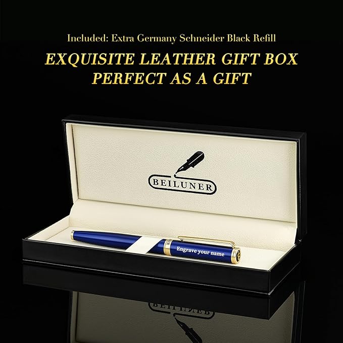 BEILUNER Blue Personalized Fountain Pen, Stunning Luxury Lacquer, 24K Gilded Nib - Image 6