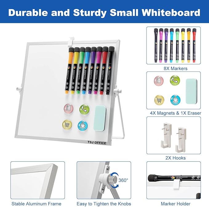 Small Magnetic Desktop White Board – 12 x 12 inches Mini Portable Dry Erase - Image 2