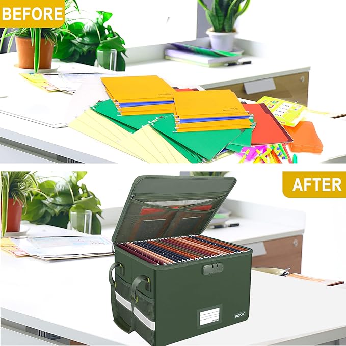 ENGPOW File Box with Lock, Fireproof Document Box with Pockets, Collapsible - Image 7